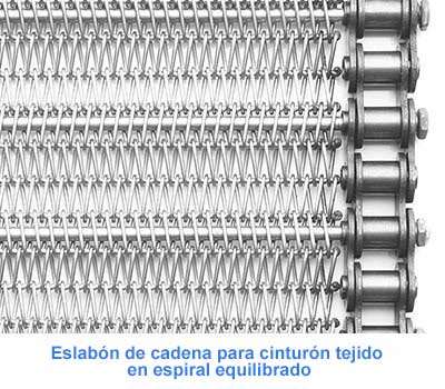 Eslabón de cadena para cinturón tejido en espiral equilibrado