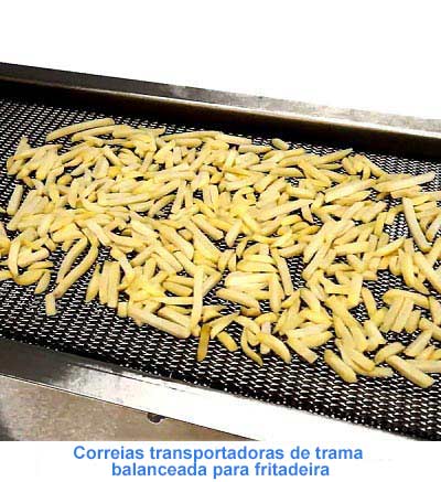 Correias transportadoras de trama balanceada para fritadeira